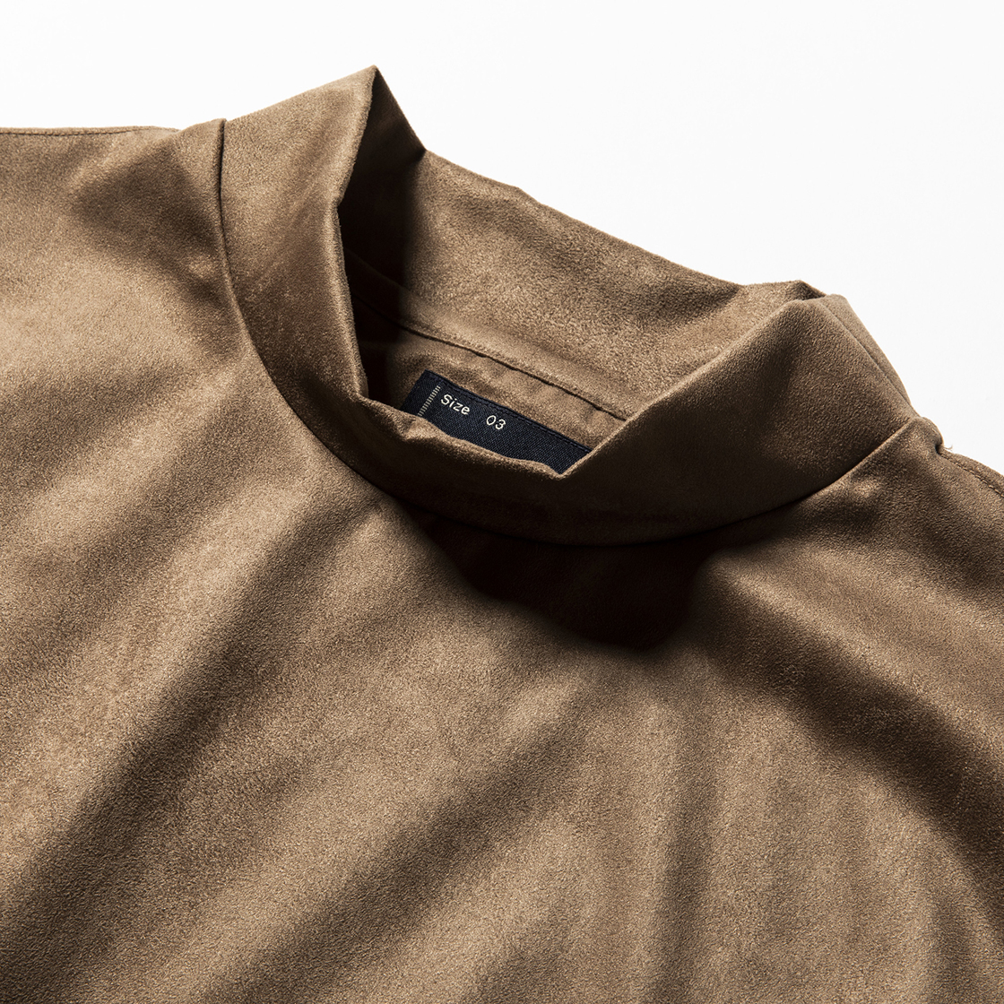 Suede Split Sleeve Mockneck Brown