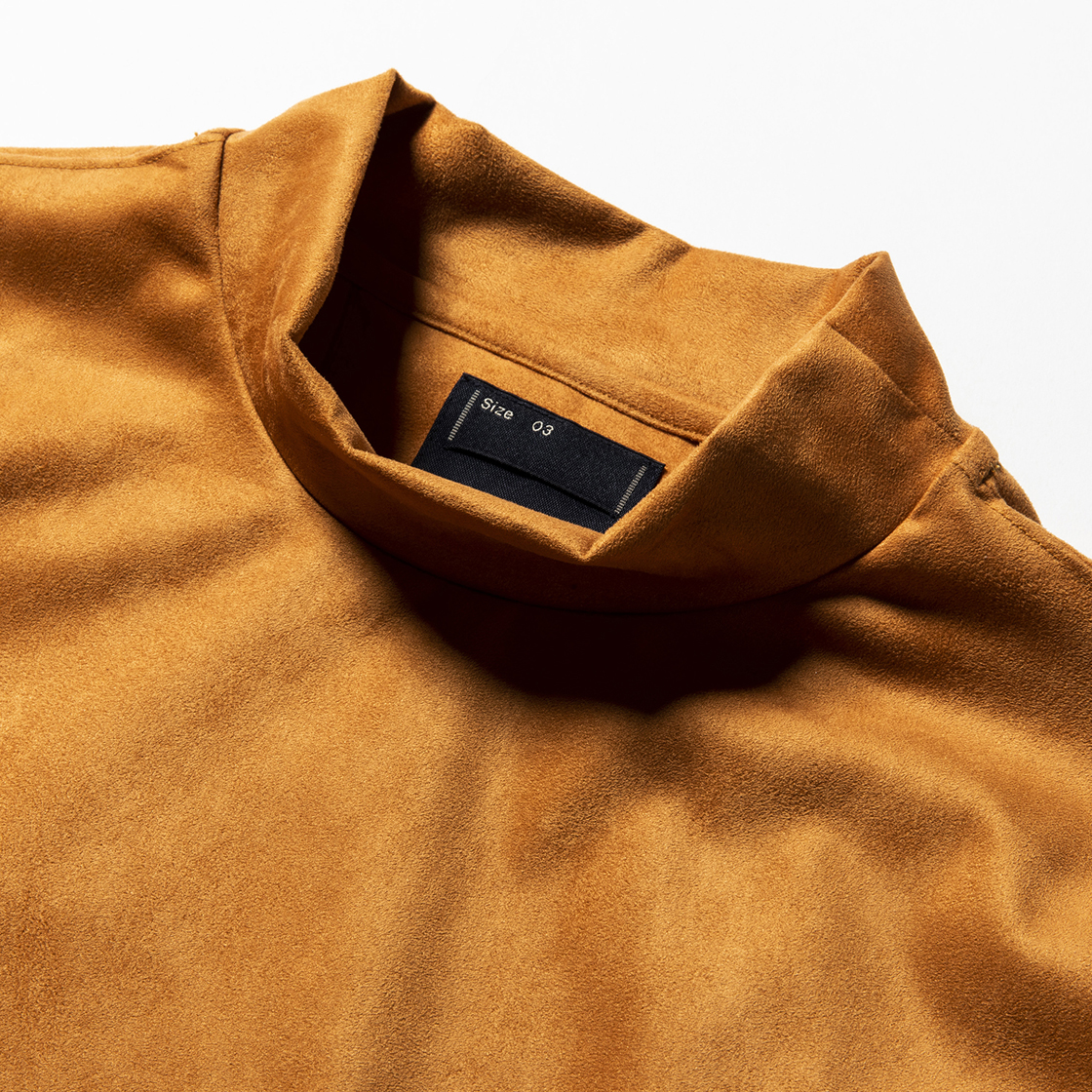 Suede Split Sleeve Mockneck Light Brown