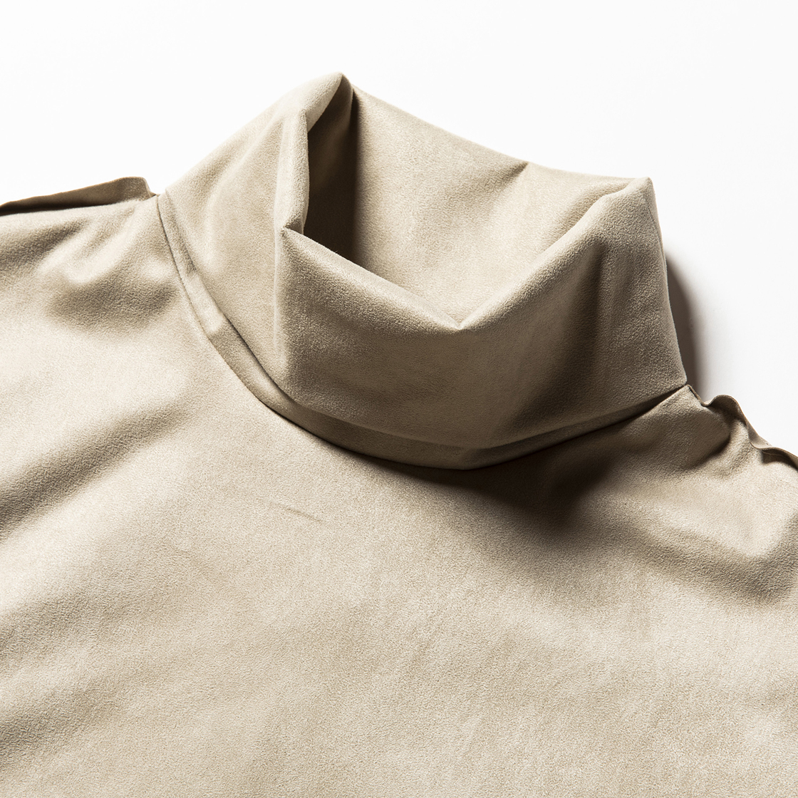Suede Split Sleeve Turtleneck Grey