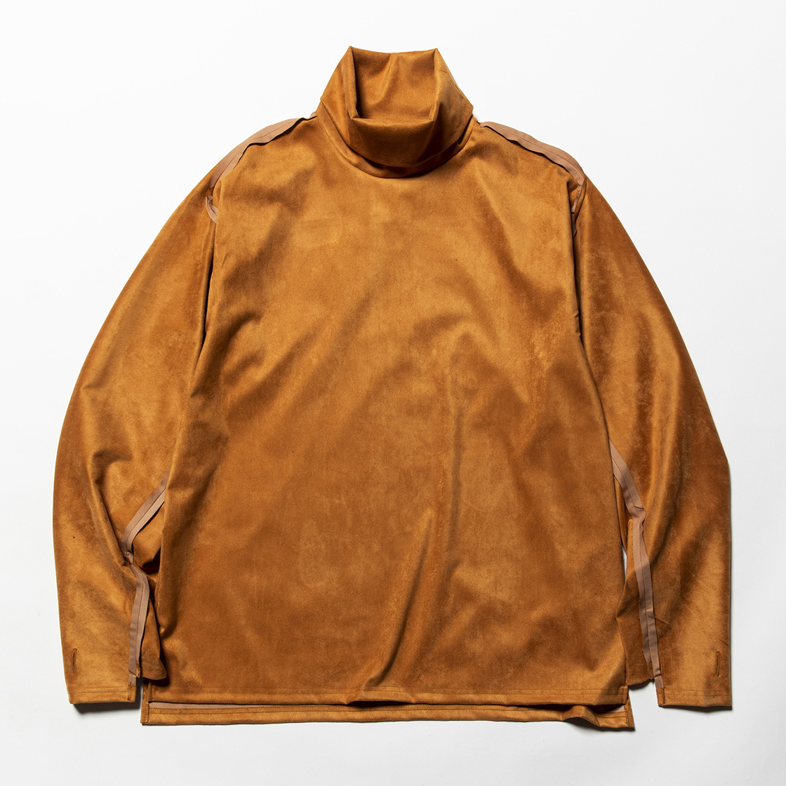 Suede Split Sleeve Turtleneck Light Brown