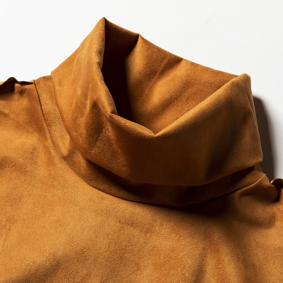 Suede Split Sleeve Turtleneck Light Brown