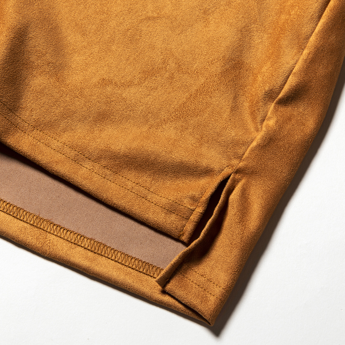Suede Split Sleeve Turtleneck Light Brown