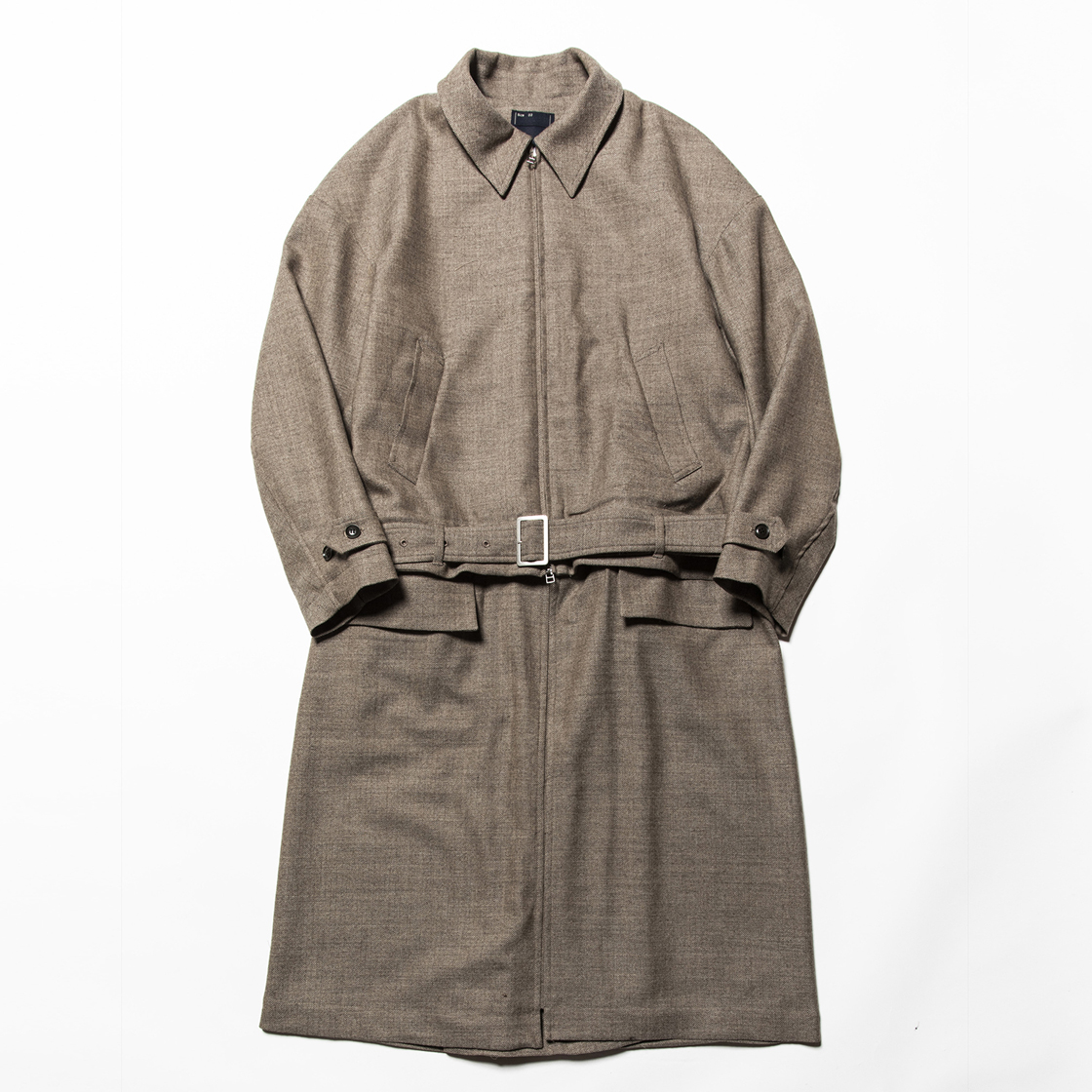 Alpaca Herringbone Split Over Coat Beige