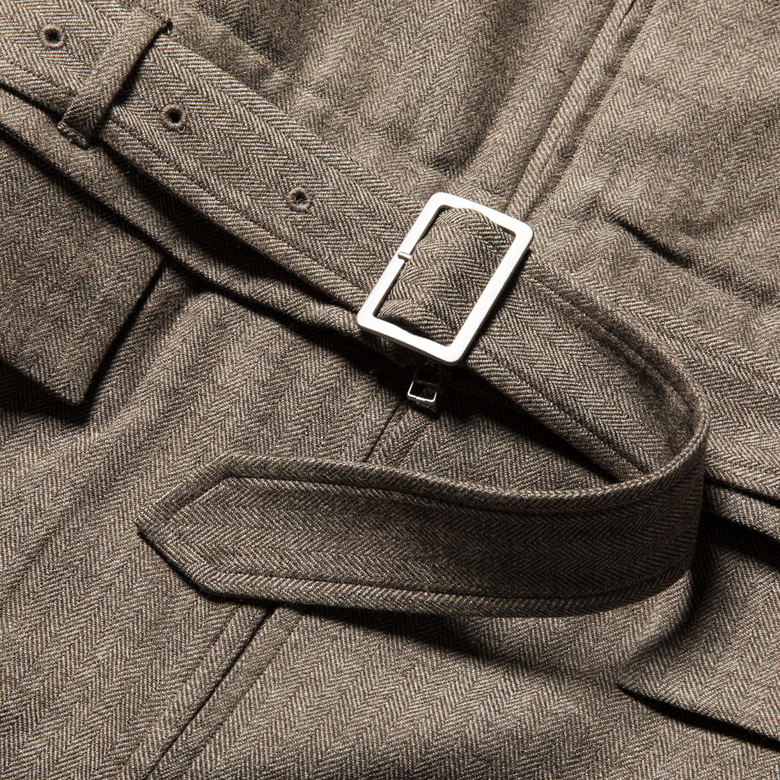 Alpaca Herringbone Split Over Coat Beige