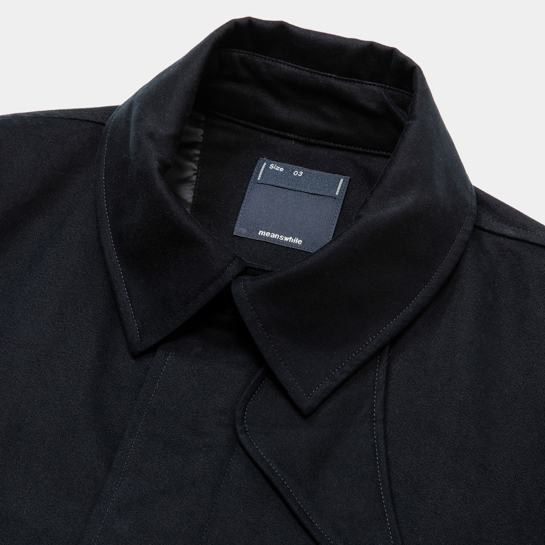 Satin Flannel Over Short Coat / Navy