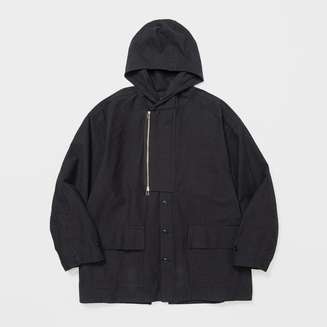 Imitation Suede Shirt Hoodie / Off Black