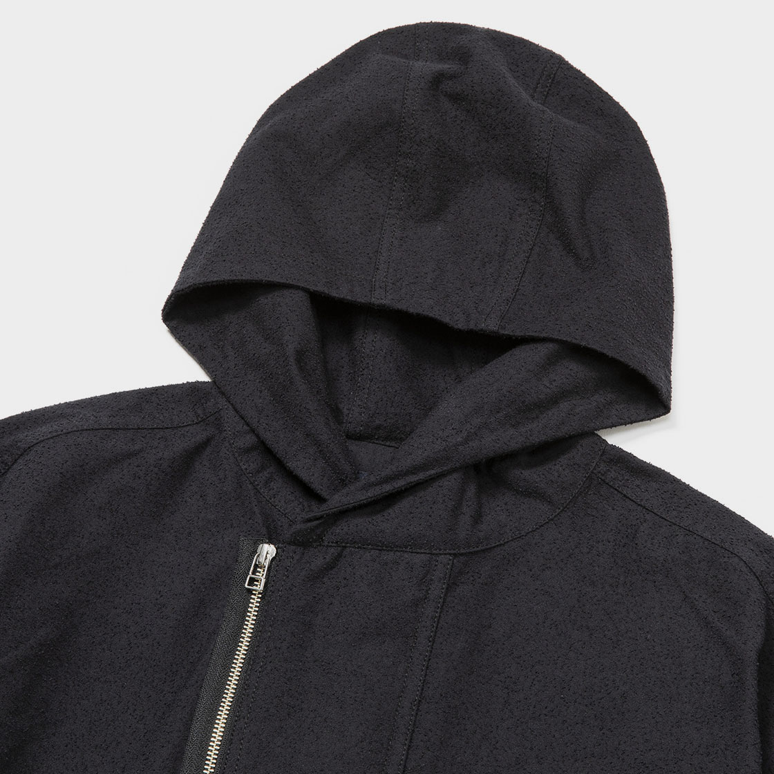 Imitation Suede Shirt Hoodie / Off Black