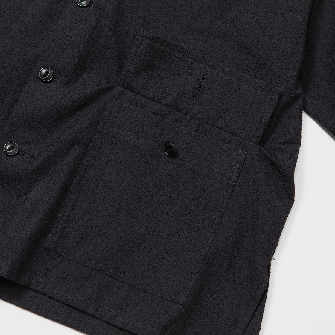 Imitation Suede Shirt Hoodie / Off Black
