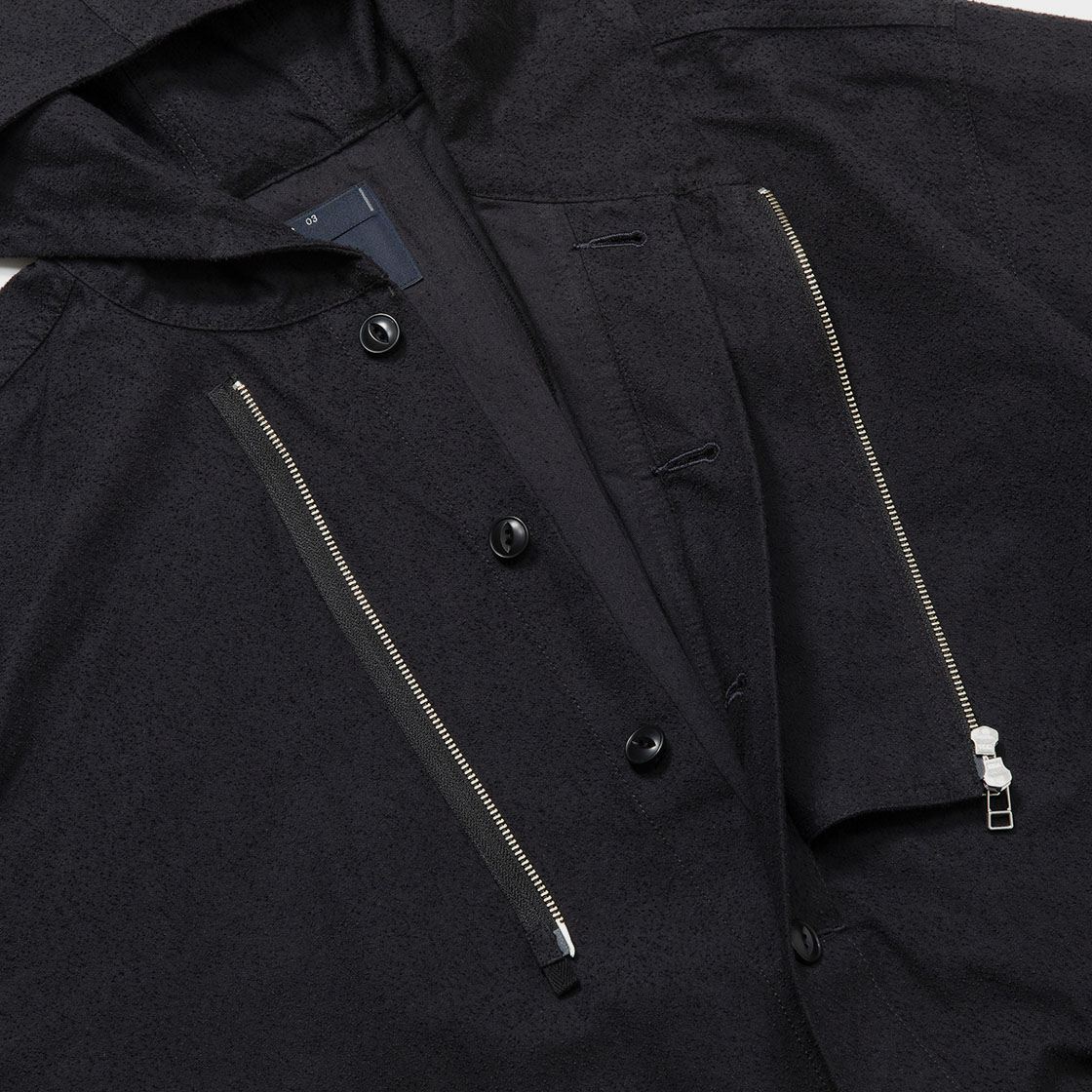 Imitation Suede Shirt Hoodie / Off Black