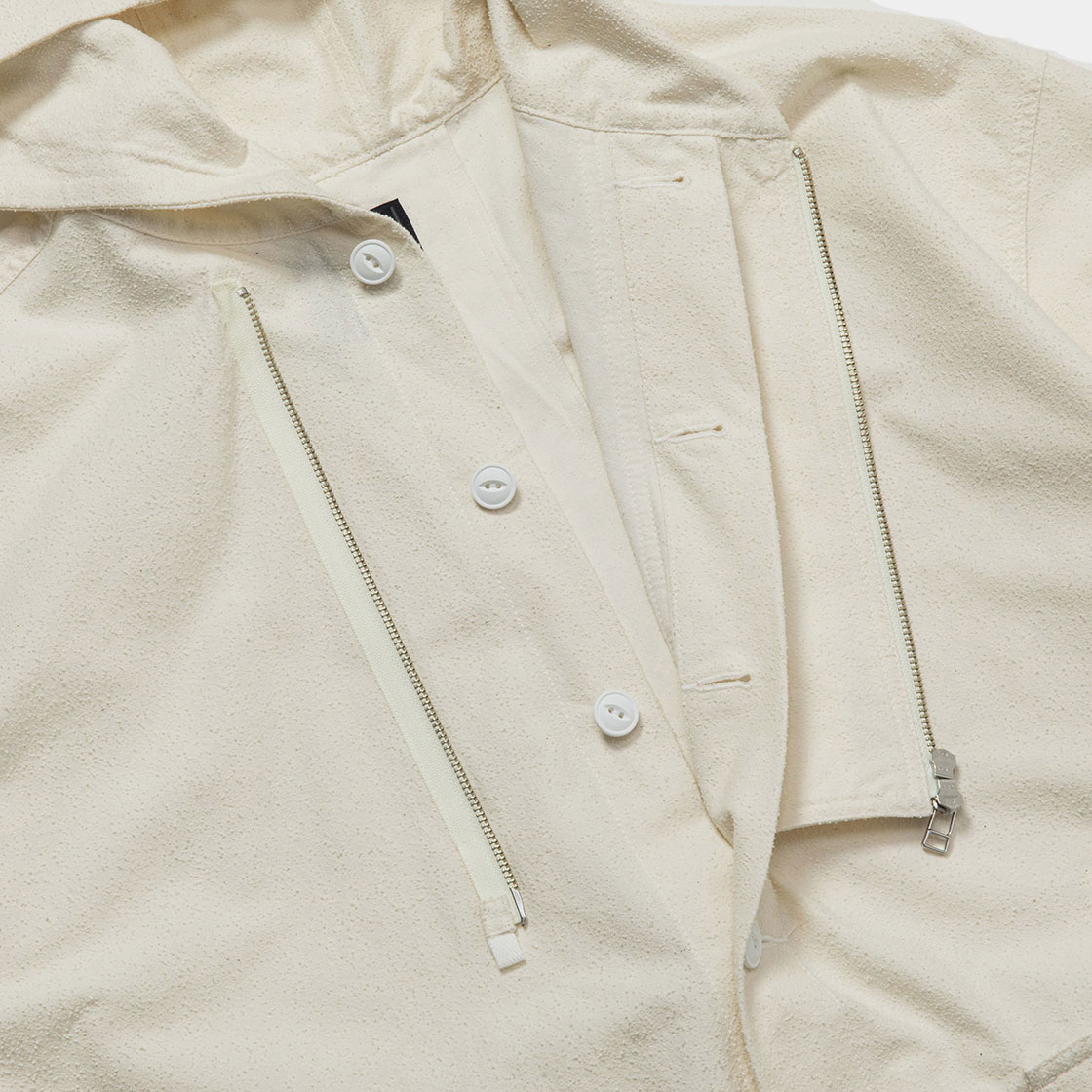 Imitation Suede Shirt Hoodie / Off White