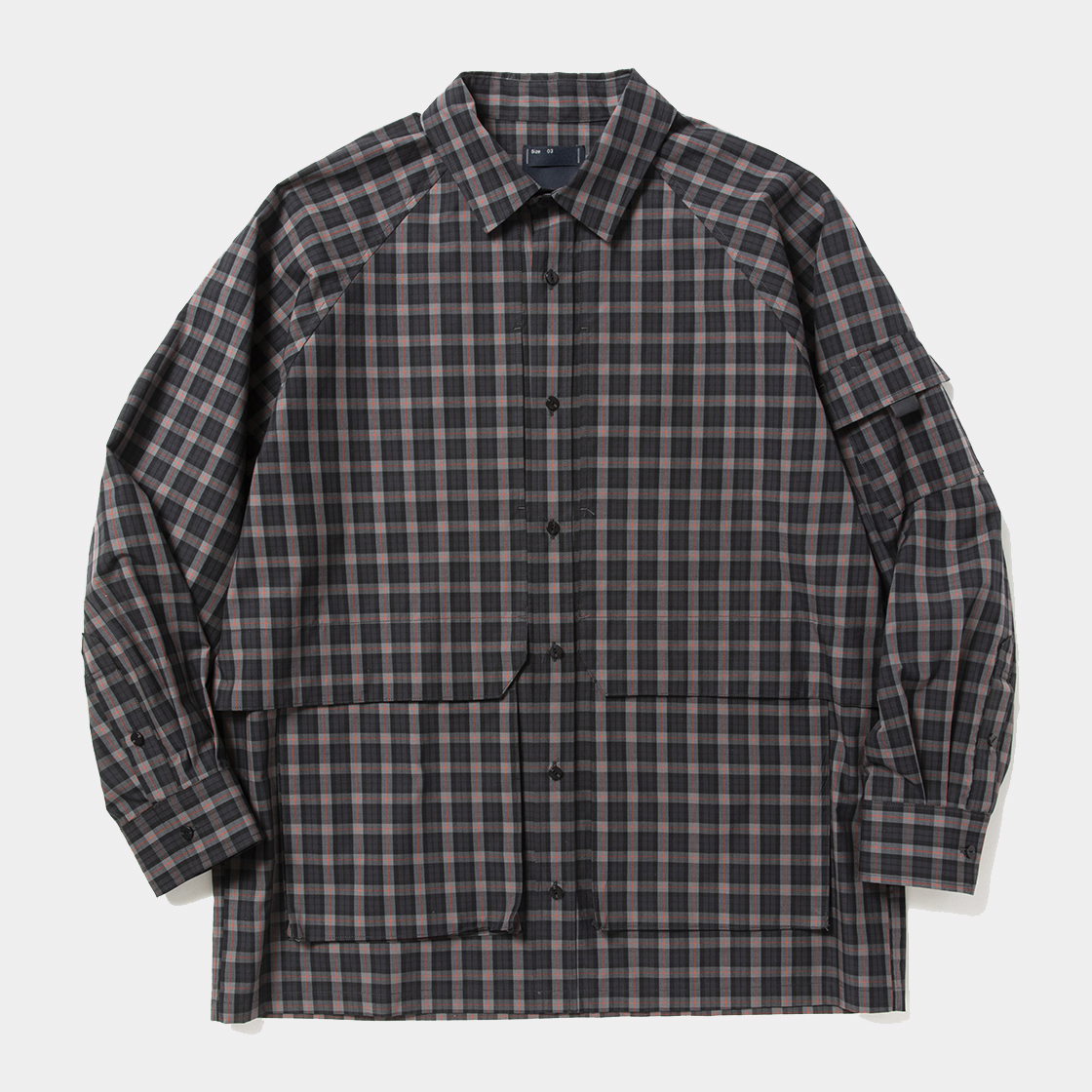 Cotton Check Overlap SH / Black×Orange