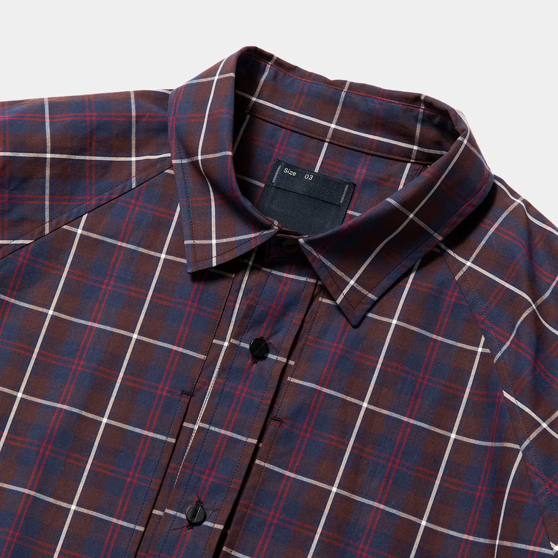 Cotton Check Overlap SH / Navy×White