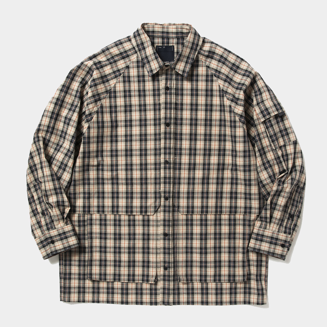 Cotton Check Overlap SH / Beige×Orange