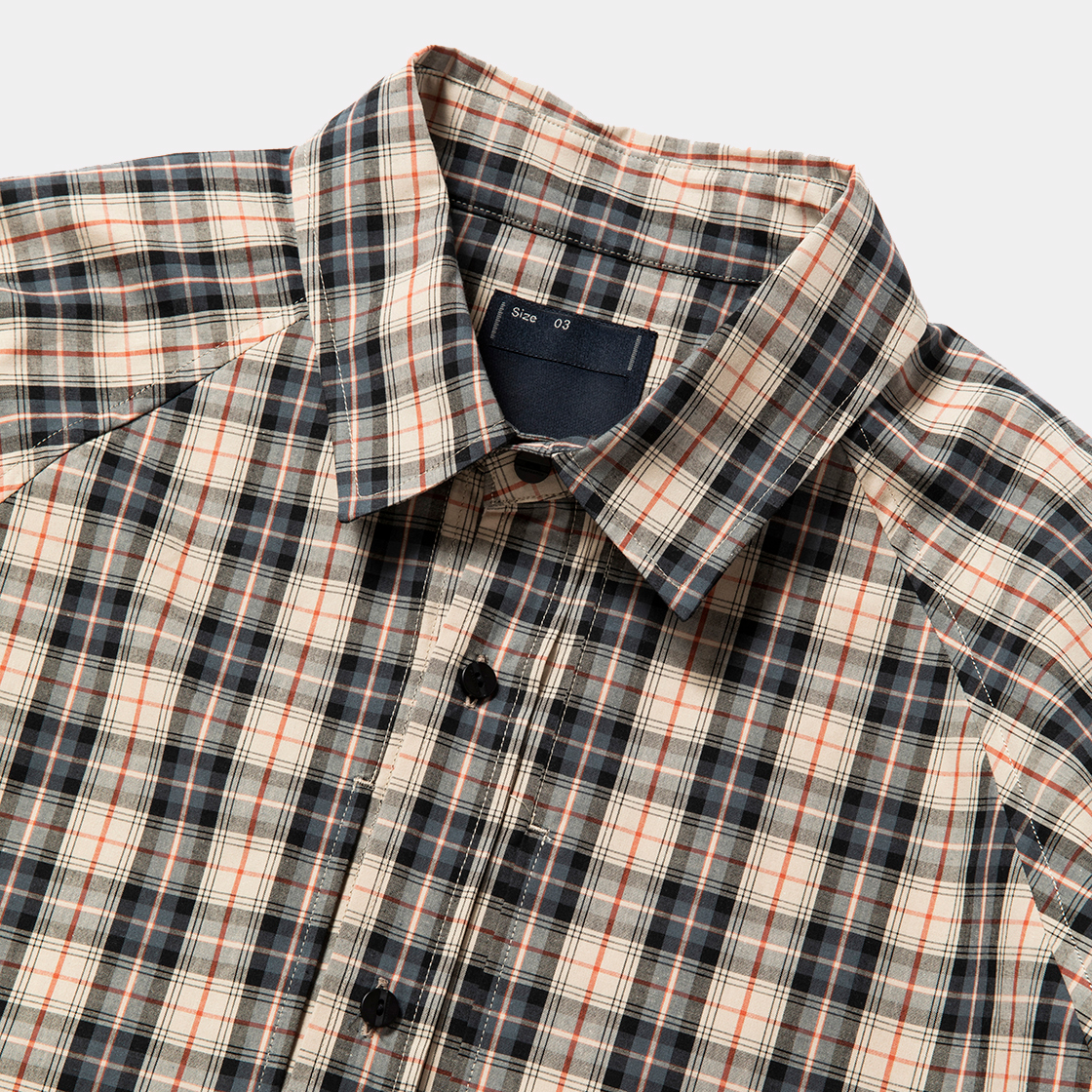 Cotton Check Overlap SH / Beige×Orange