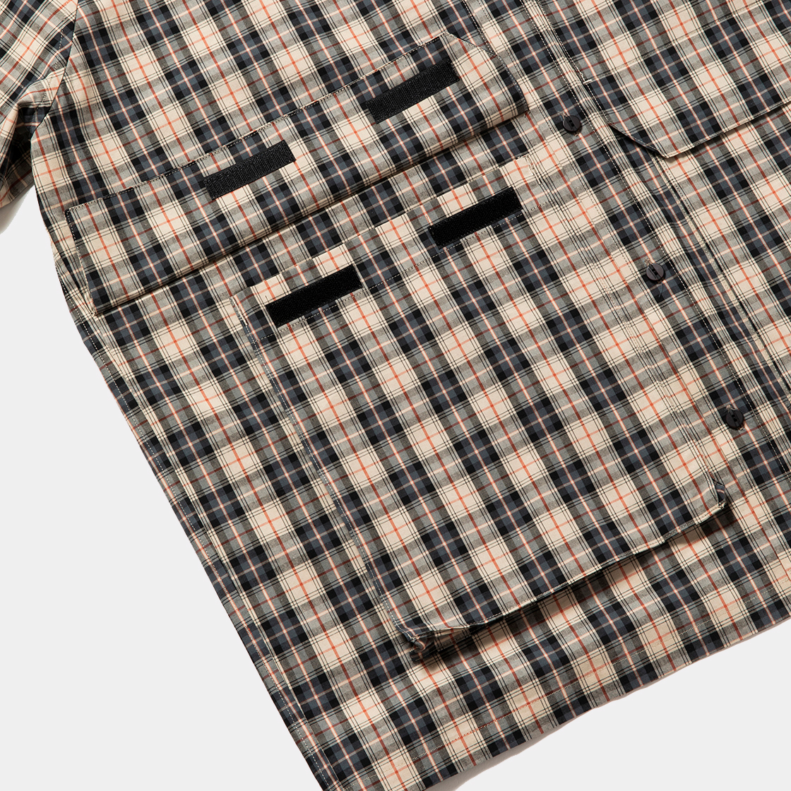 Cotton Check Overlap SH / Beige×Orange