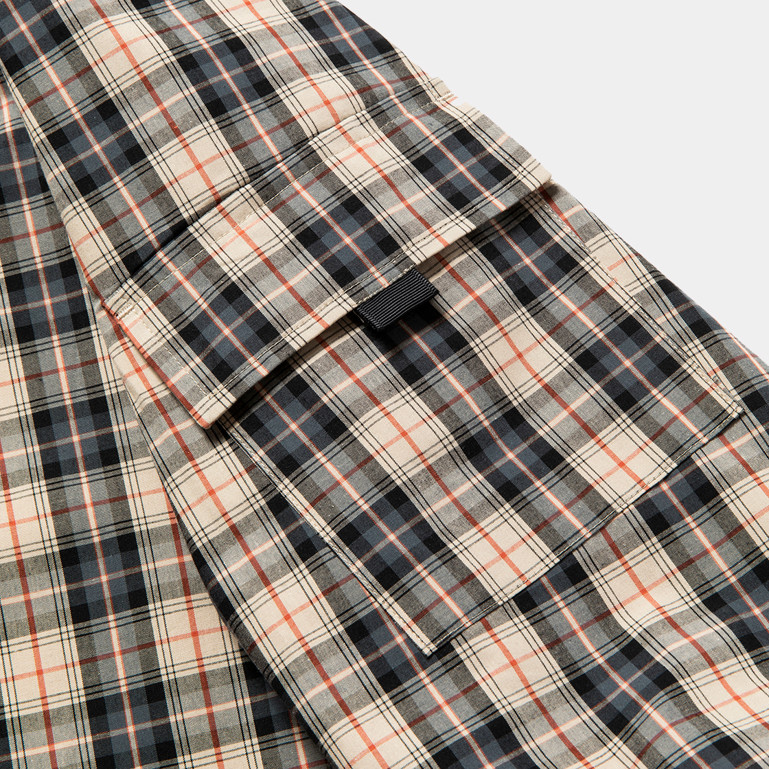 Cotton Check Overlap SH / Beige×Orange