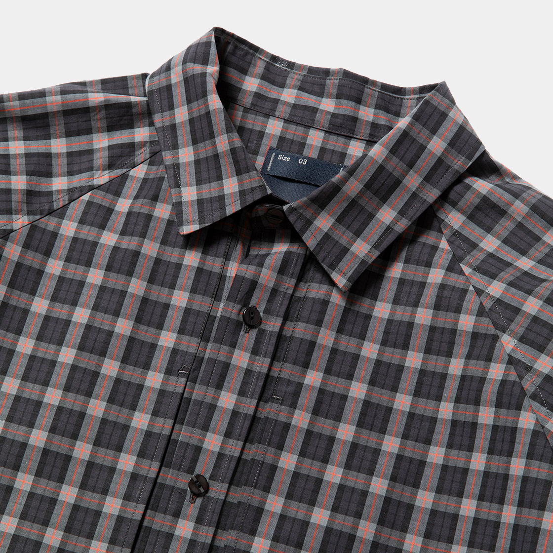 Cotton Check Overlap SH / Black×Orange
