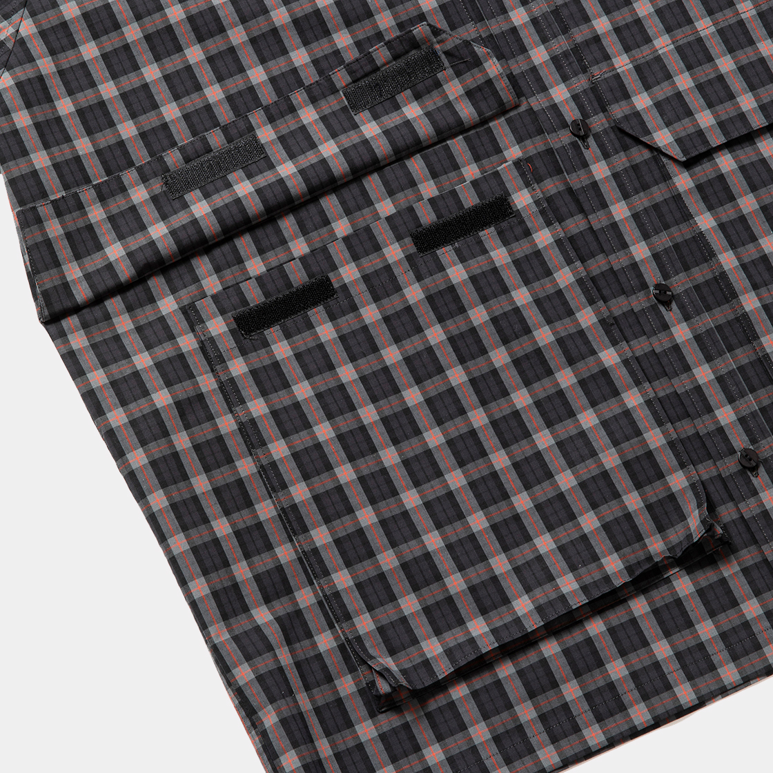 Cotton Check Overlap SH / Black×Orange