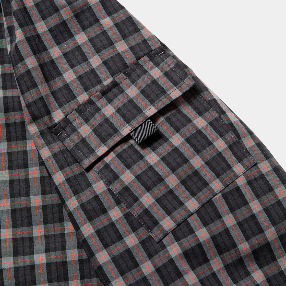 Cotton Check Overlap SH / Black×Orange