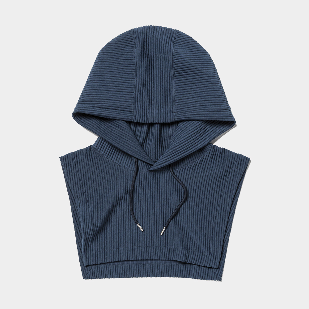 Uneven Fabric Detachable Hoodie/Navy