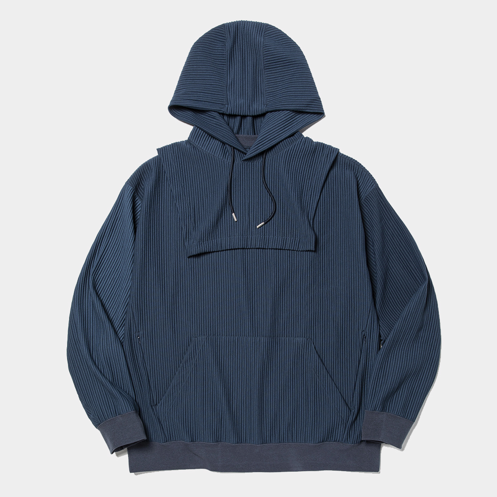 Uneven Fabric Detachable Hoodie/Navy