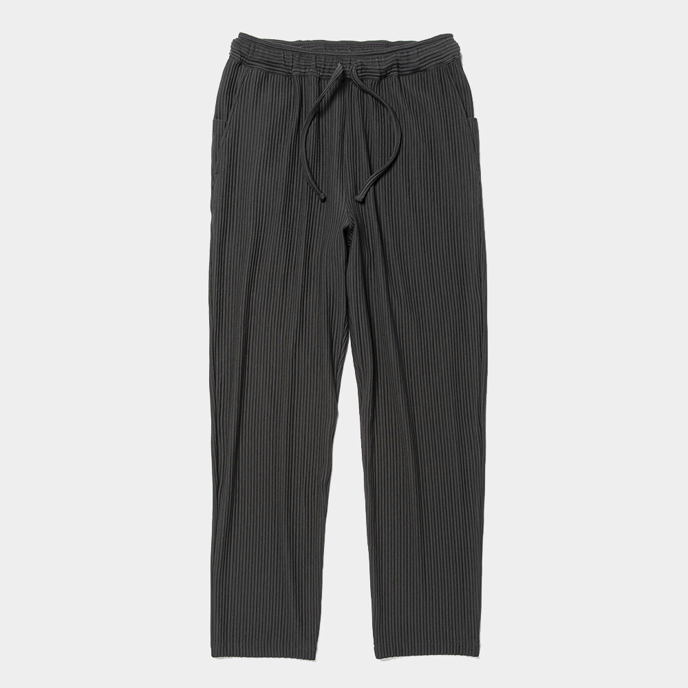 Uneven Fabric Slim Slacks/Lamp Black