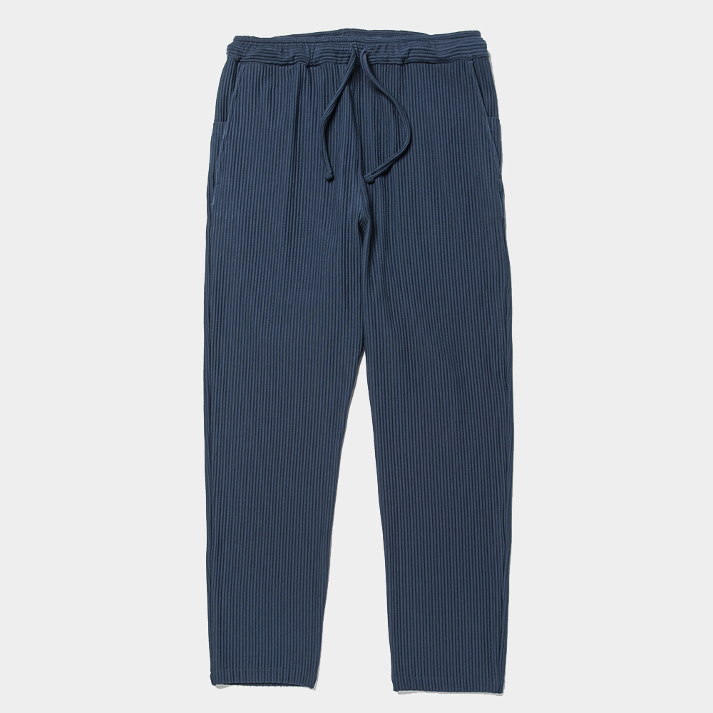 Uneven Fabric Slim Slacks/Navy