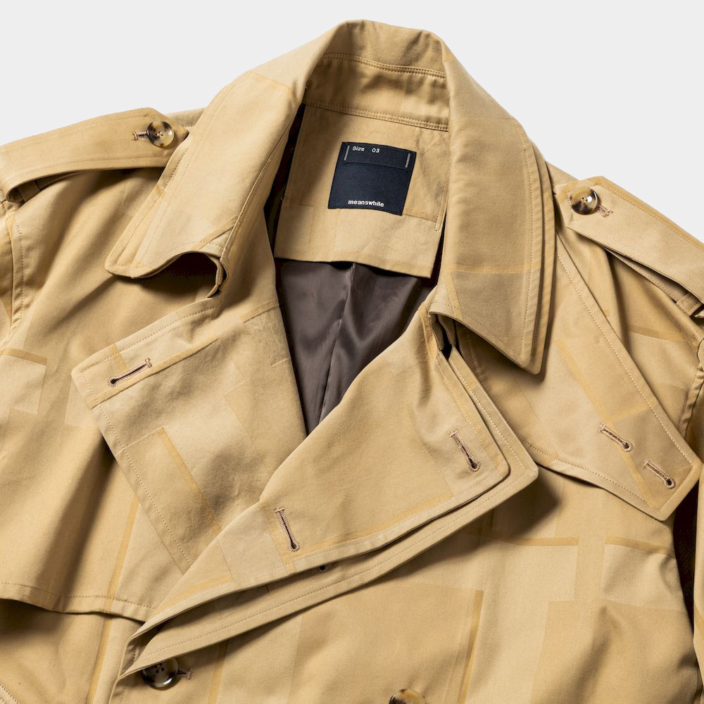 Double Collar Trench Coat/Camel×Beige