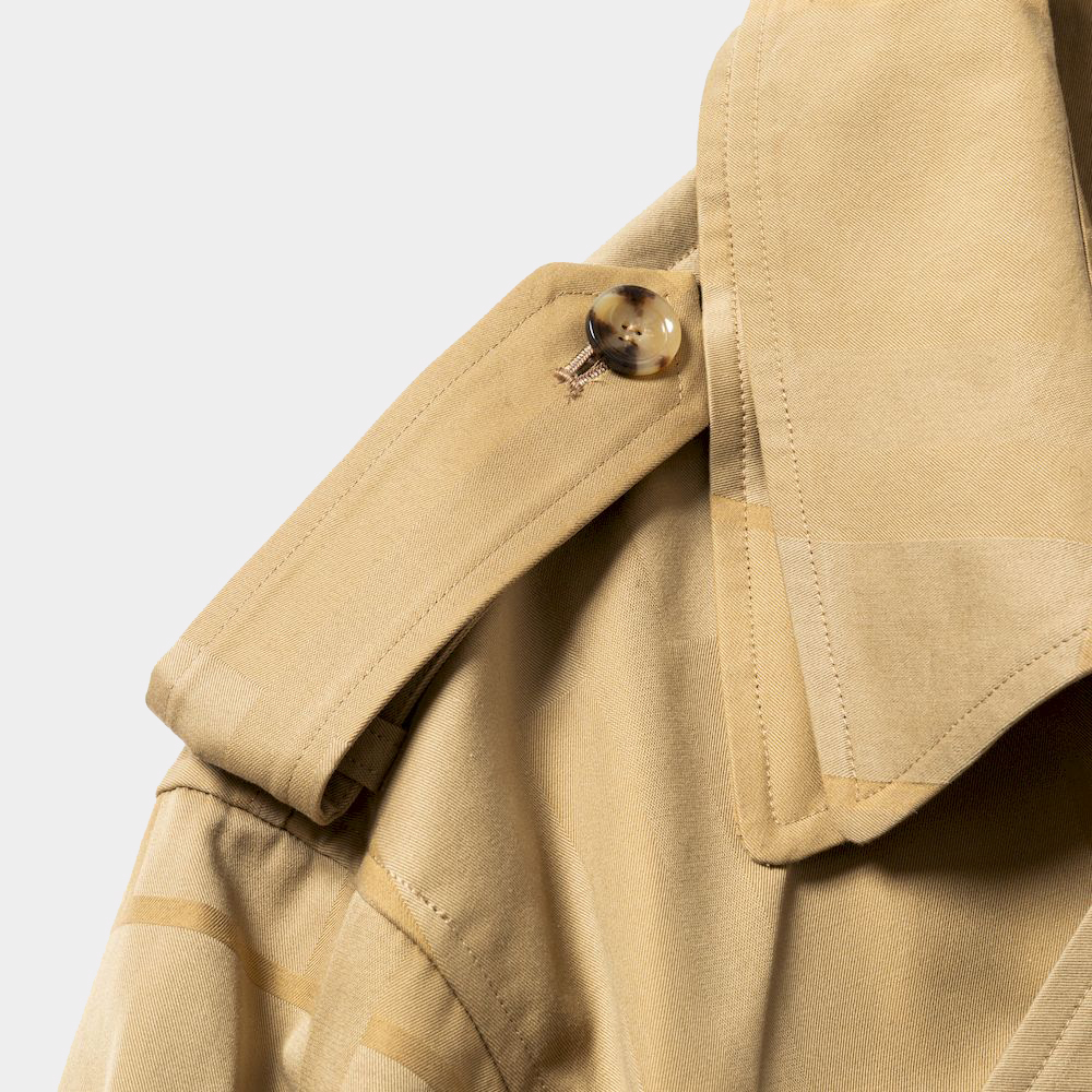 Double Collar Trench Coat/Camel×Beige
