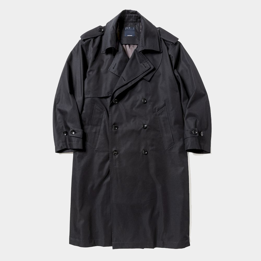 Double Collar Trench Coat/Off Black
