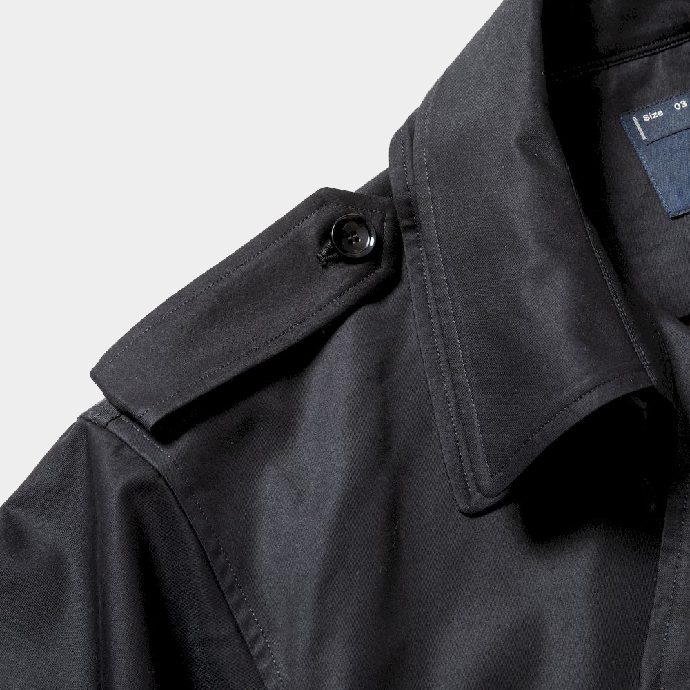 Double Collar Trench Coat/Off Black