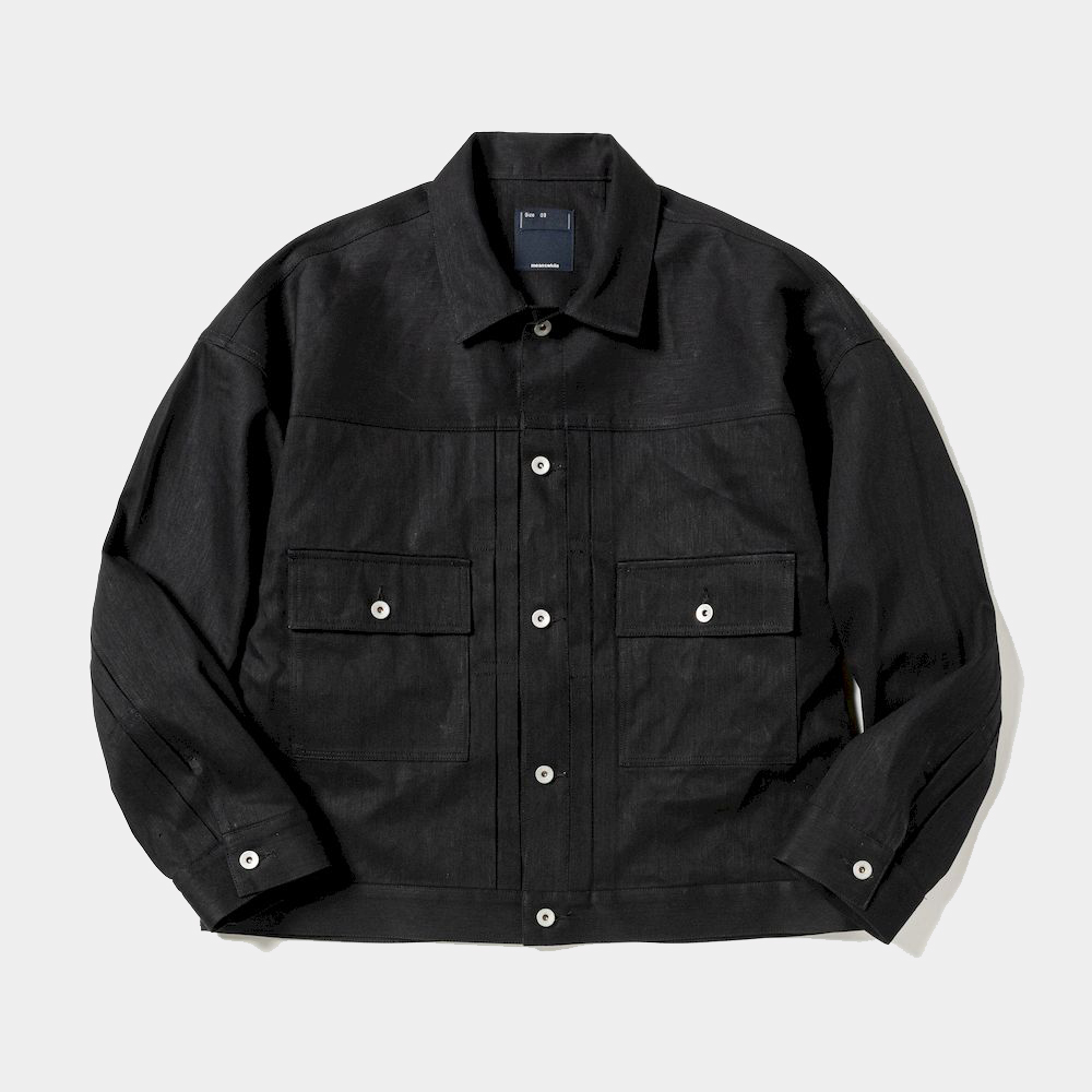 Raw Denim Pleated Sleeve Blouse/Off Black