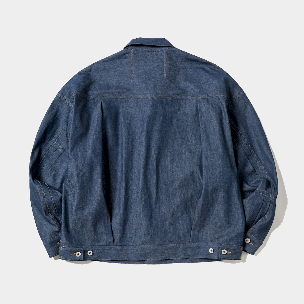 Raw Denim Pleated Sleeve Blouse/Indigo