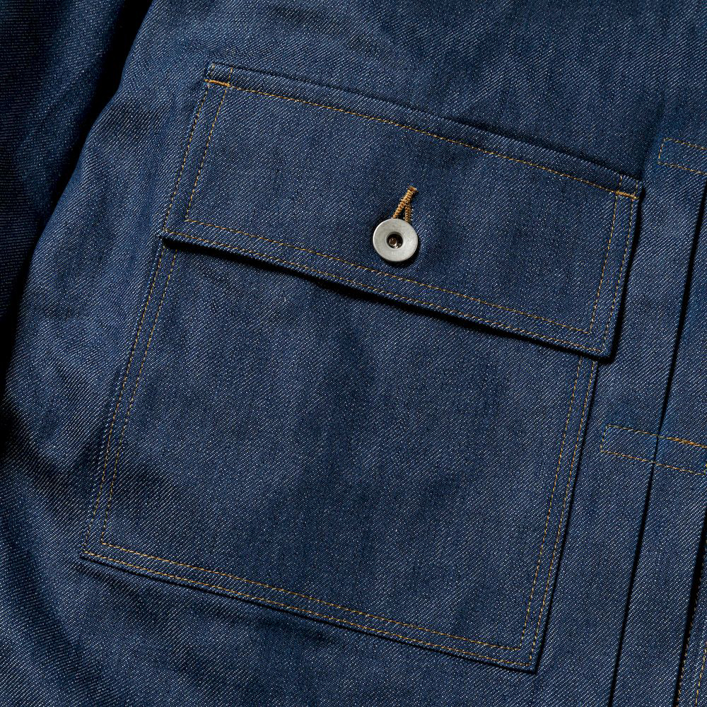 Raw Denim Pleated Sleeve Blouse/Indigo