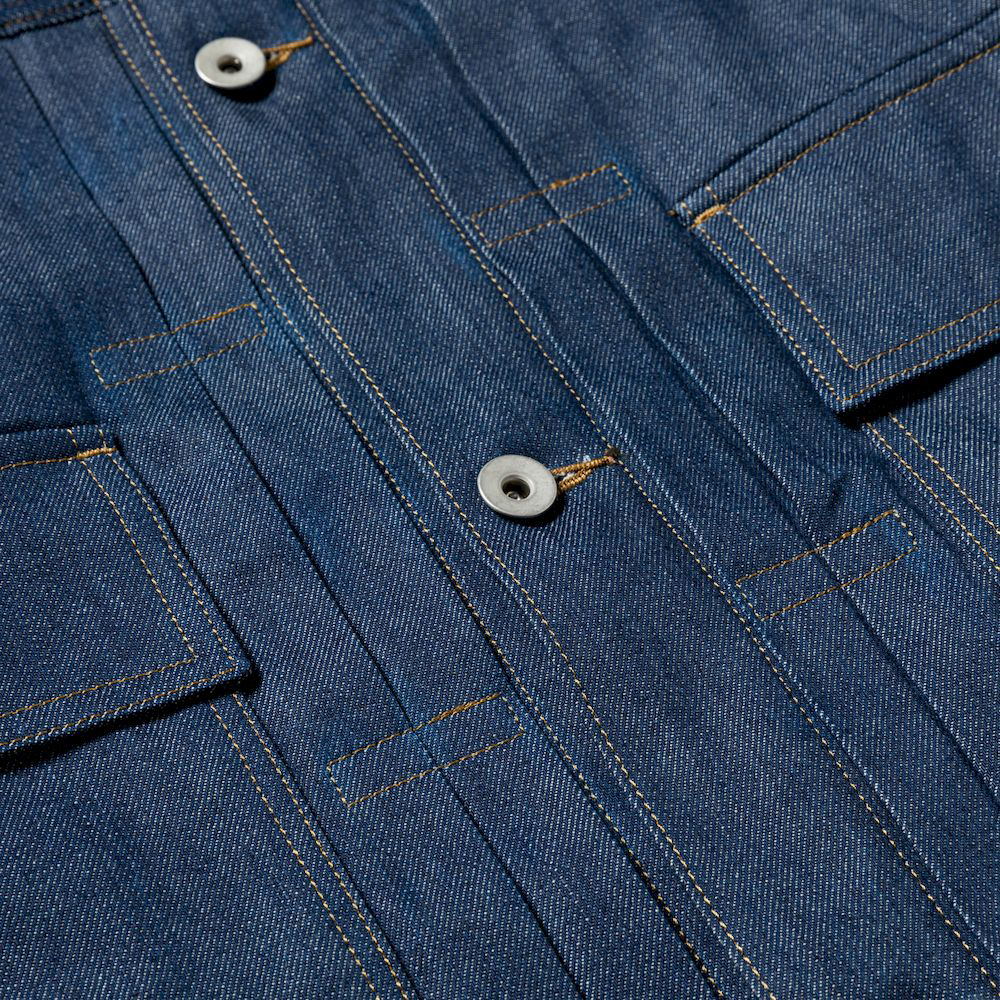Raw Denim Pleated Sleeve Blouse/Indigo