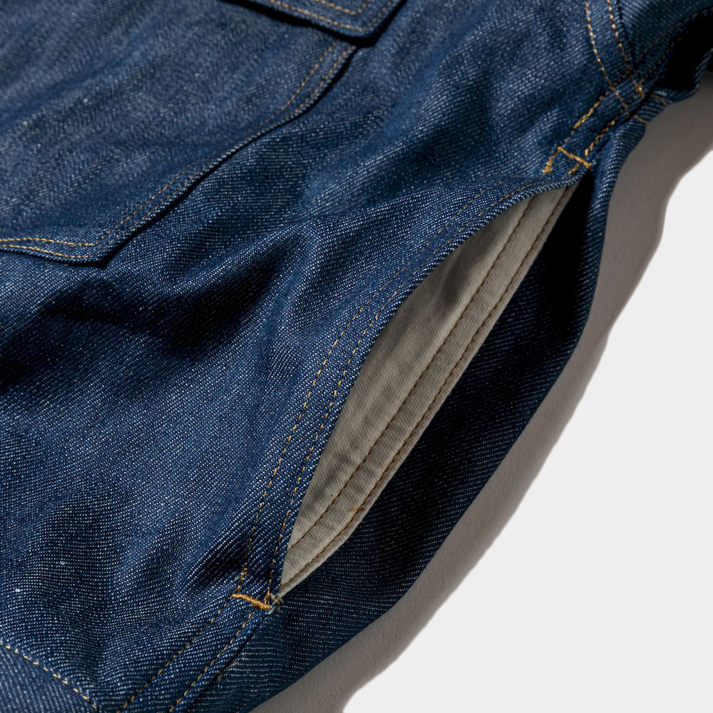 Raw Denim Pleated Sleeve Blouse/Indigo