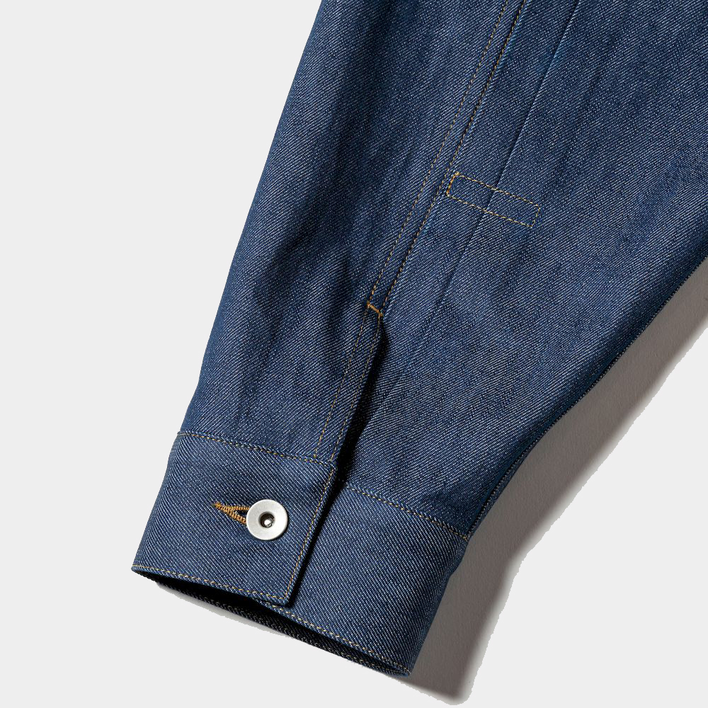 Raw Denim Pleated Sleeve Blouse/Indigo