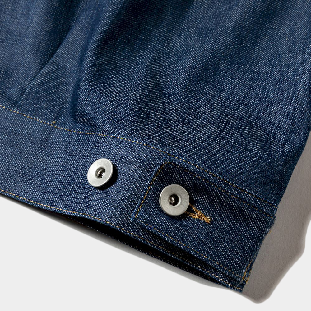 Raw Denim Pleated Sleeve Blouse/Indigo