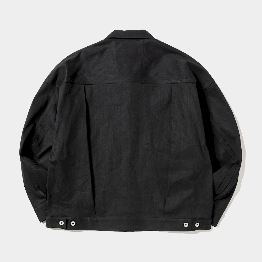Raw Denim Pleated Sleeve Blouse/Off Black