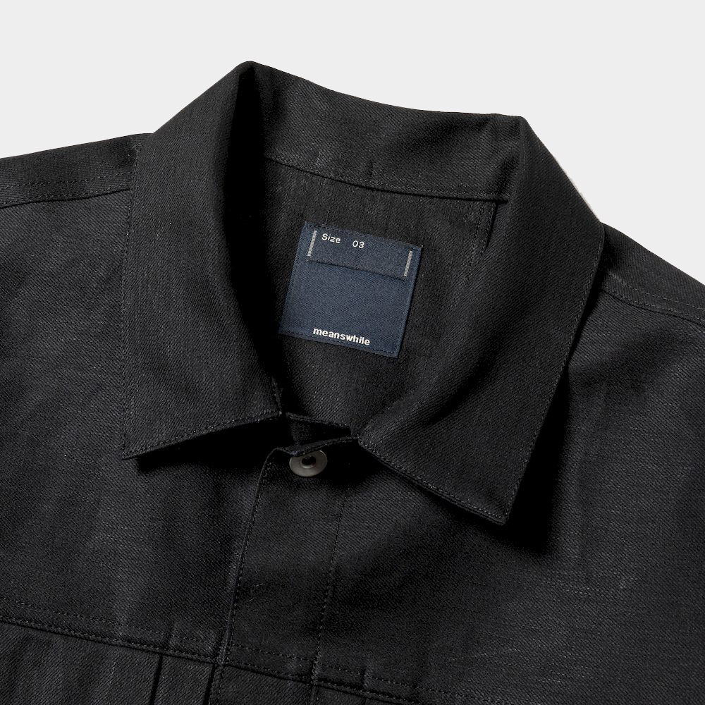 Raw Denim Pleated Sleeve Blouse/Off Black