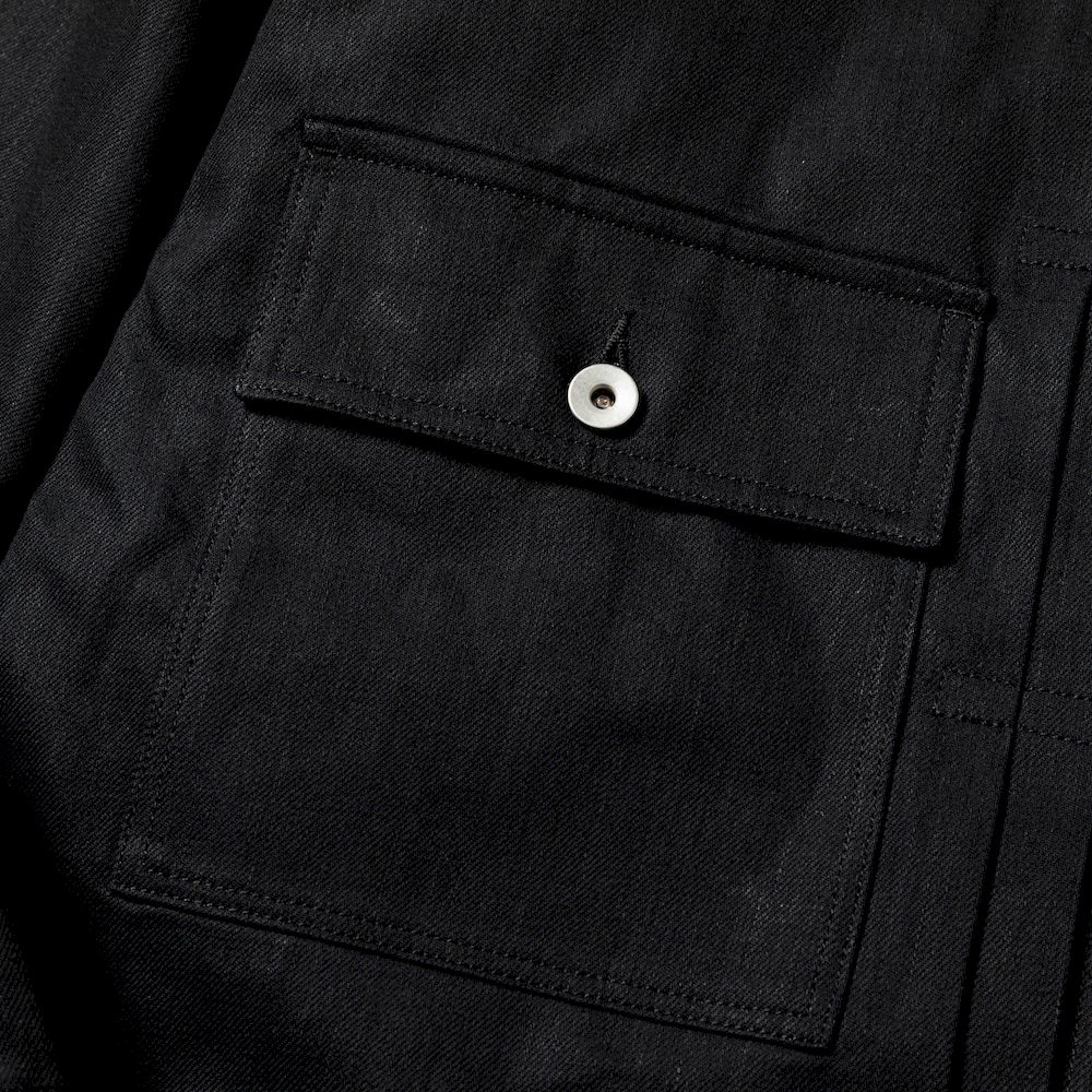 Raw Denim Pleated Sleeve Blouse/Off Black