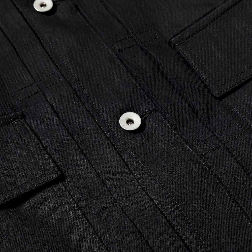 Raw Denim Pleated Sleeve Blouse/Off Black
