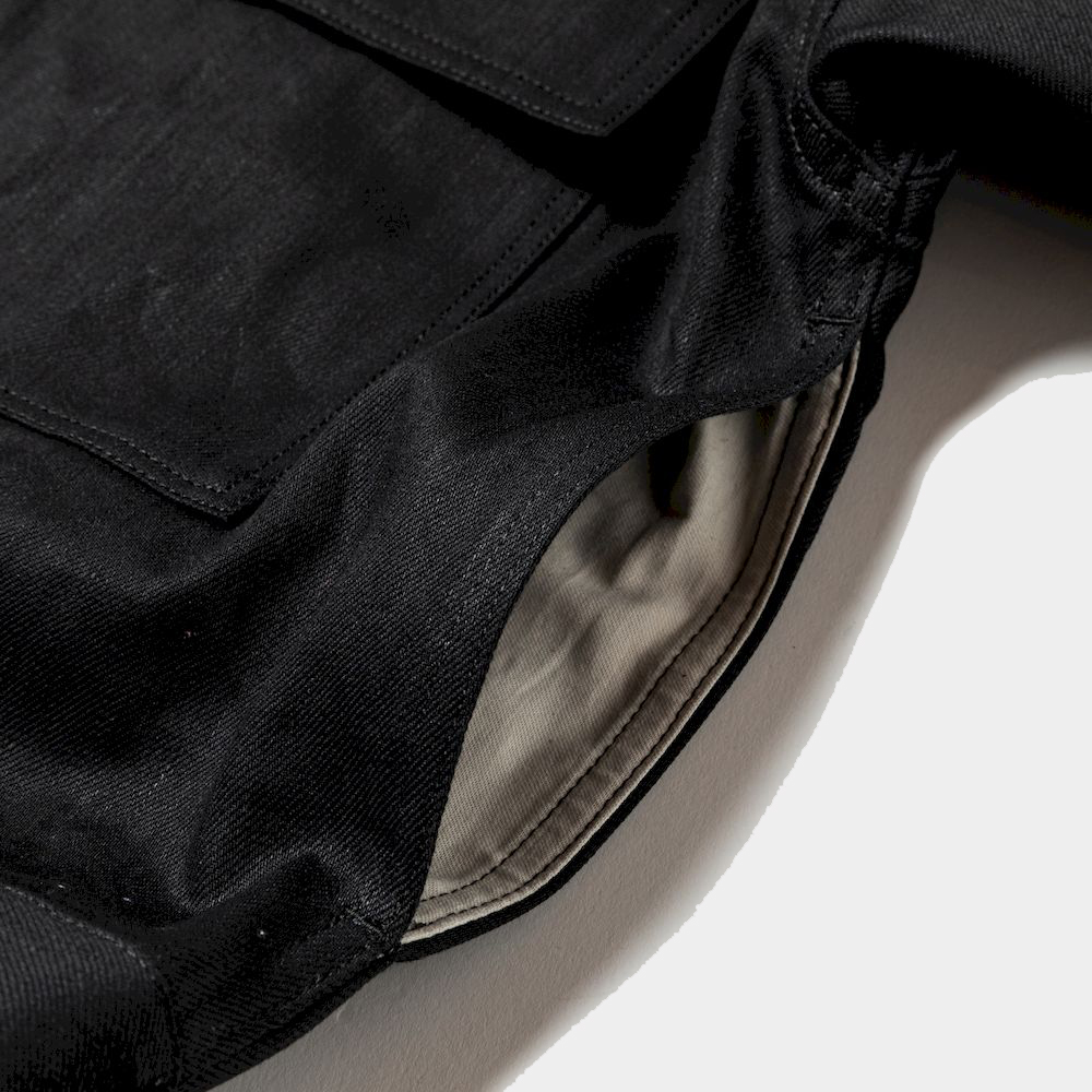 Raw Denim Pleated Sleeve Blouse/Off Black