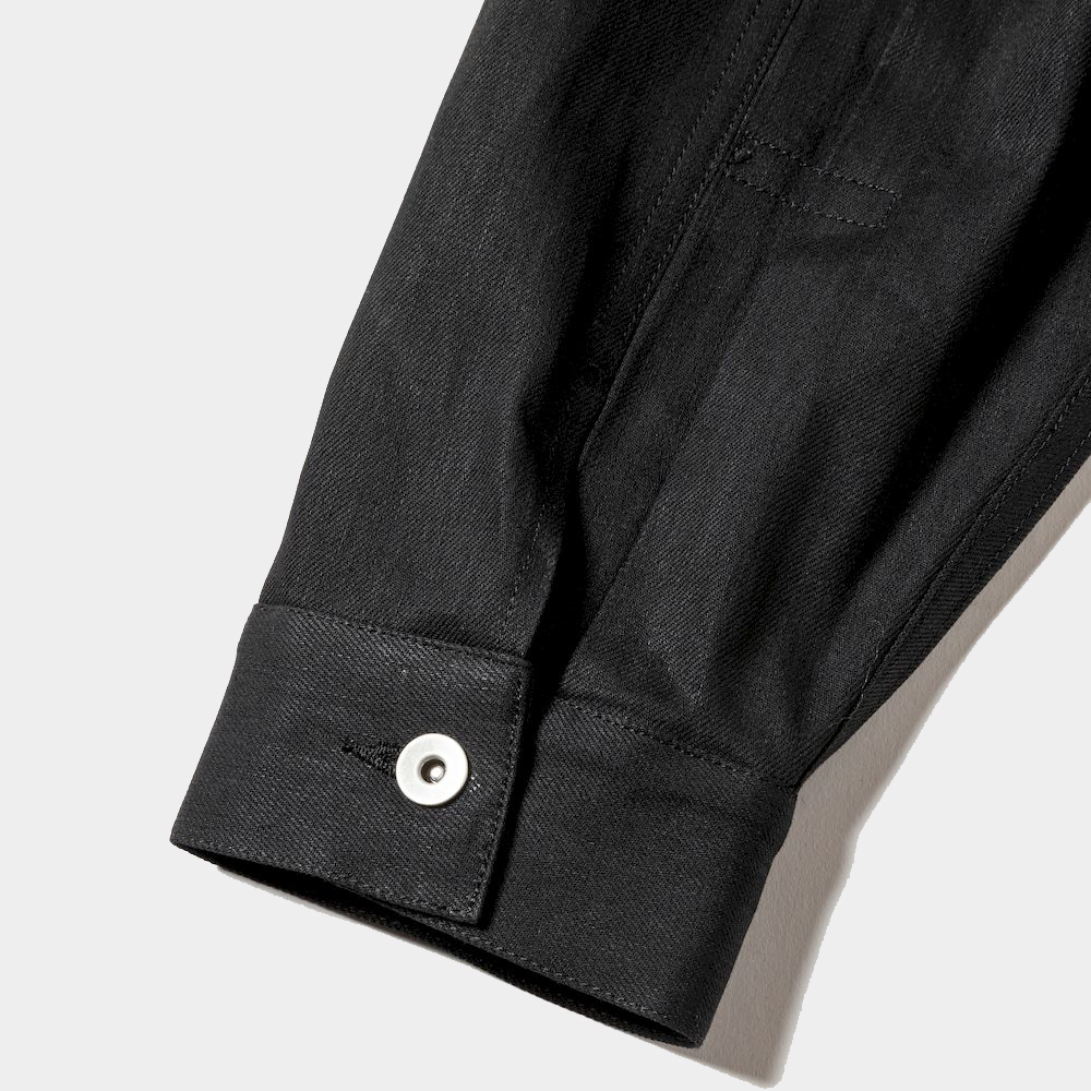 Raw Denim Pleated Sleeve Blouse/Off Black