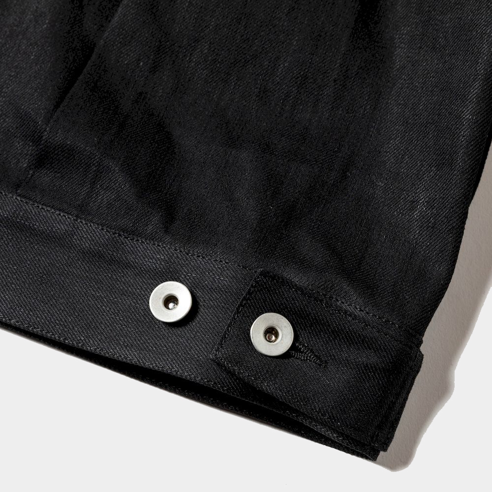 Raw Denim Pleated Sleeve Blouse/Off Black