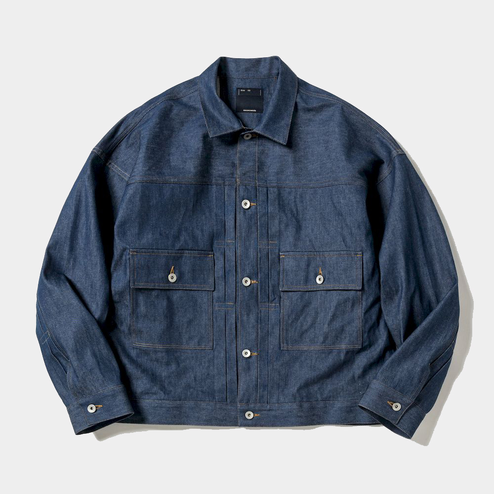 Raw Denim Pleated Sleeve Blouse/Indigo