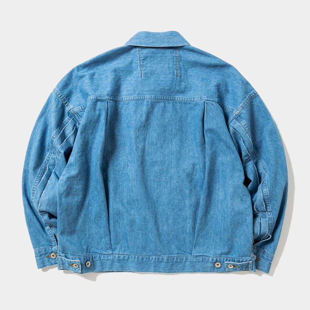 Fade Denim Pleated Sleeve Blouse/Indigo