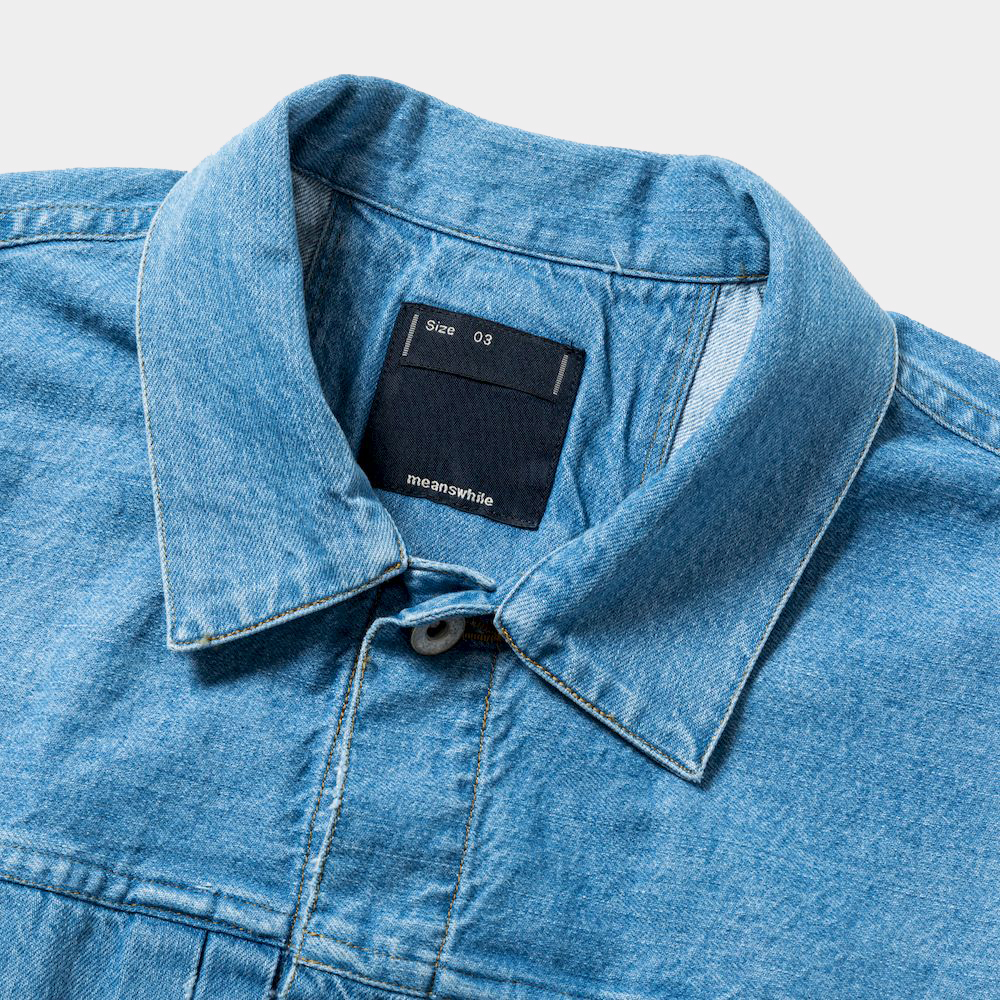 Fade Denim Pleated Sleeve Blouse/Indigo