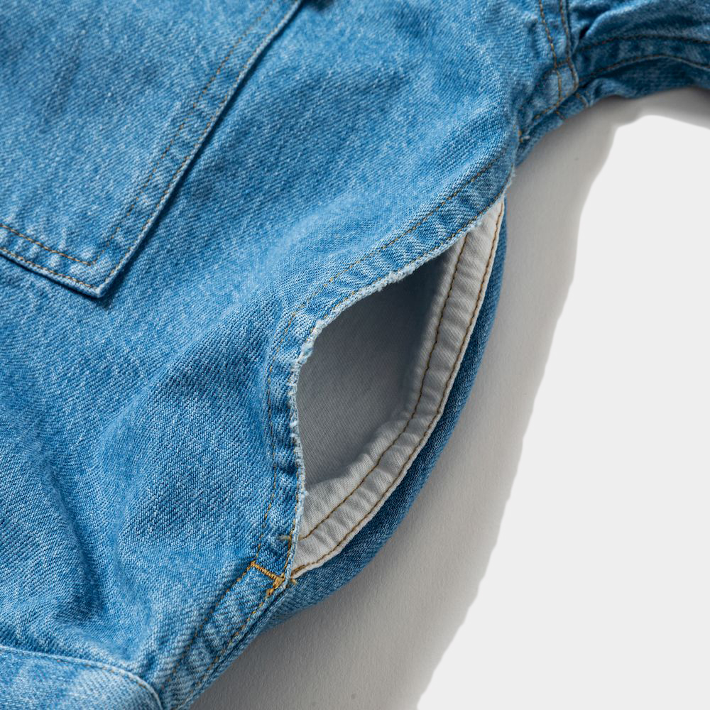 Fade Denim Pleated Sleeve Blouse/Indigo