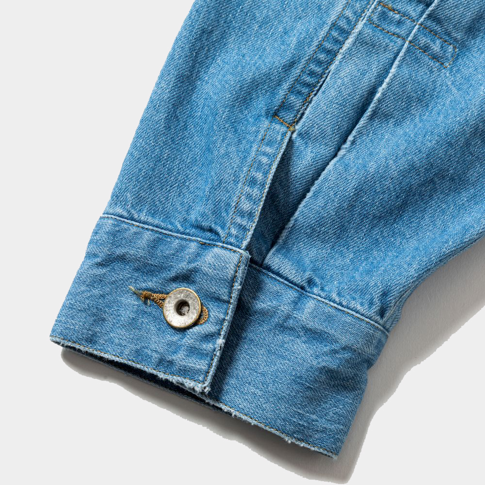 Fade Denim Pleated Sleeve Blouse/Indigo